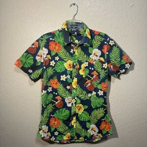Carbon Men’s Camp Tropical Floral Button-Up Shirt Short Sleeve Size Medium